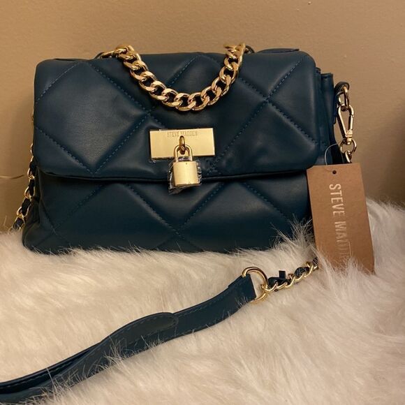 NWT Steve Madden (btulsa) Quilted Shoulder/ Crossbody Bag - Peacock Green - Picture 2 of 12